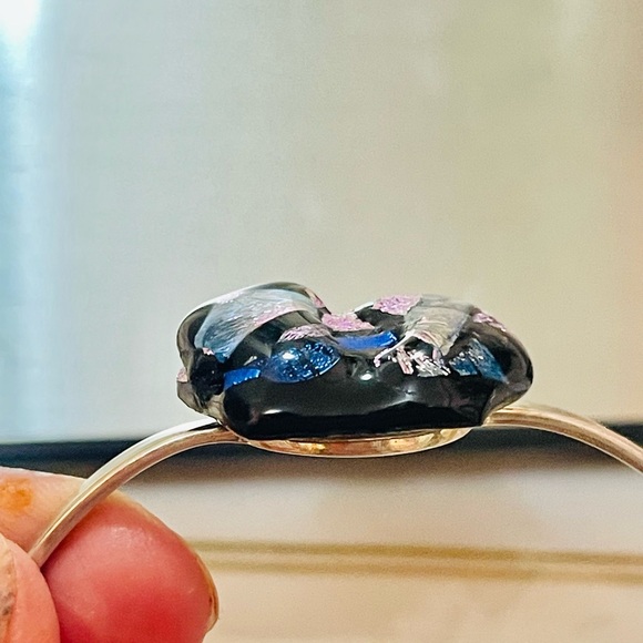 Southwest Signed Sterling  Dichroic Glass Stone Cuff Bracelet Sz 6.25-6.5 - Picture 10 of 11